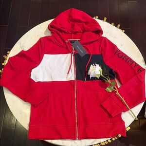Tommy Hilfiger Color Block Hoodie in Red, White, and Black